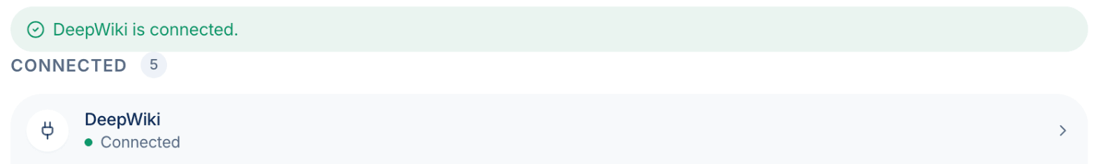 Eine Bestätigung, dass der Connector verbunden ist, oben in der Liste Connected